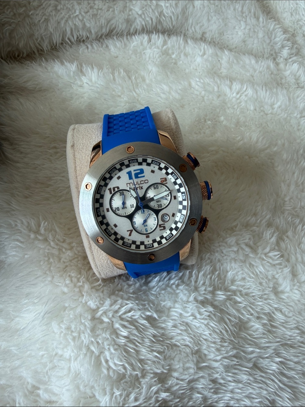 Mulco Blue and Rose Gold Sport Chronograph Watch - Picture 2 of 11